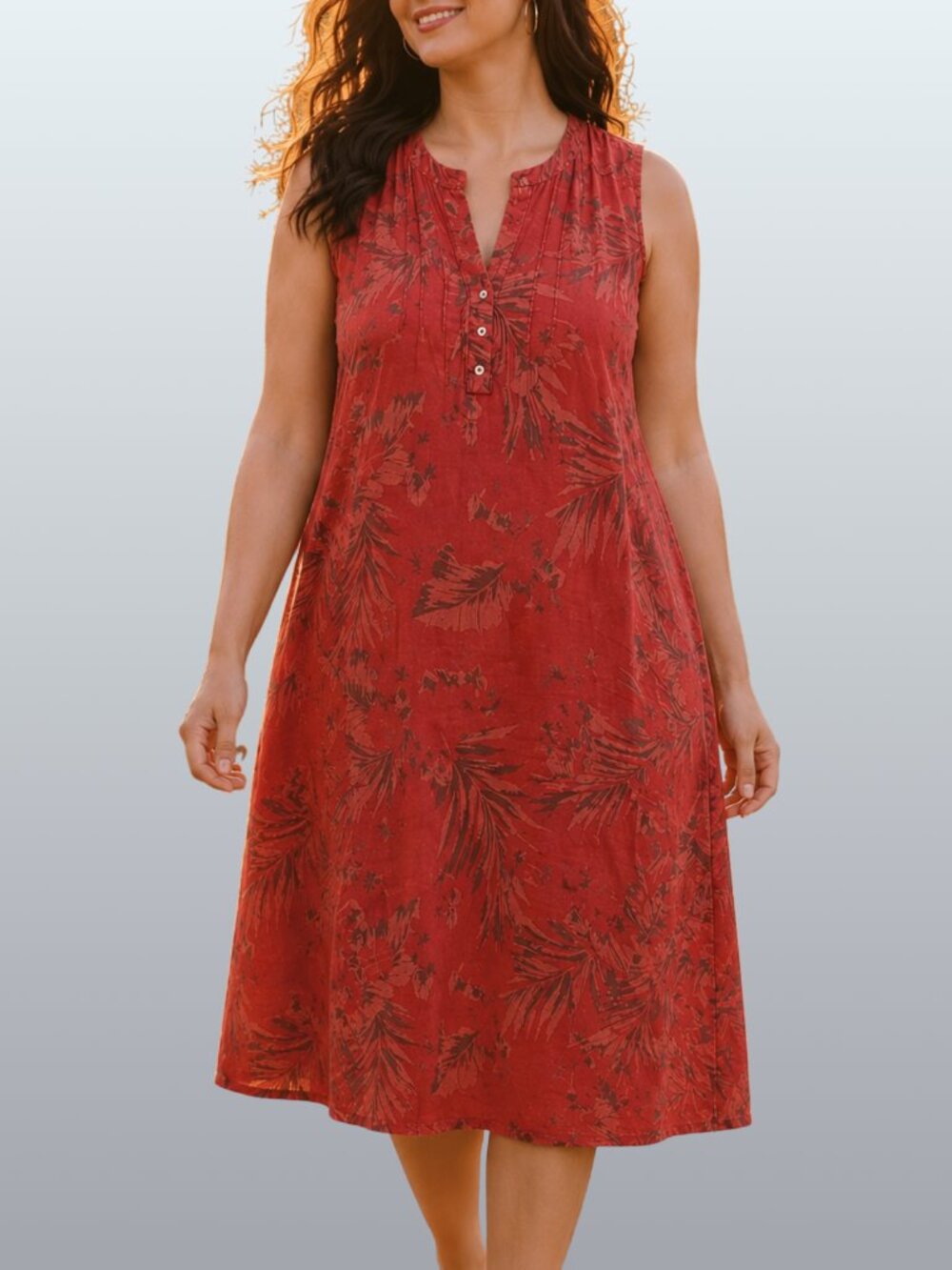 100% Linen Coral Tropical Print Midi Dress 2X Made in Italy Coastal Resort EUC